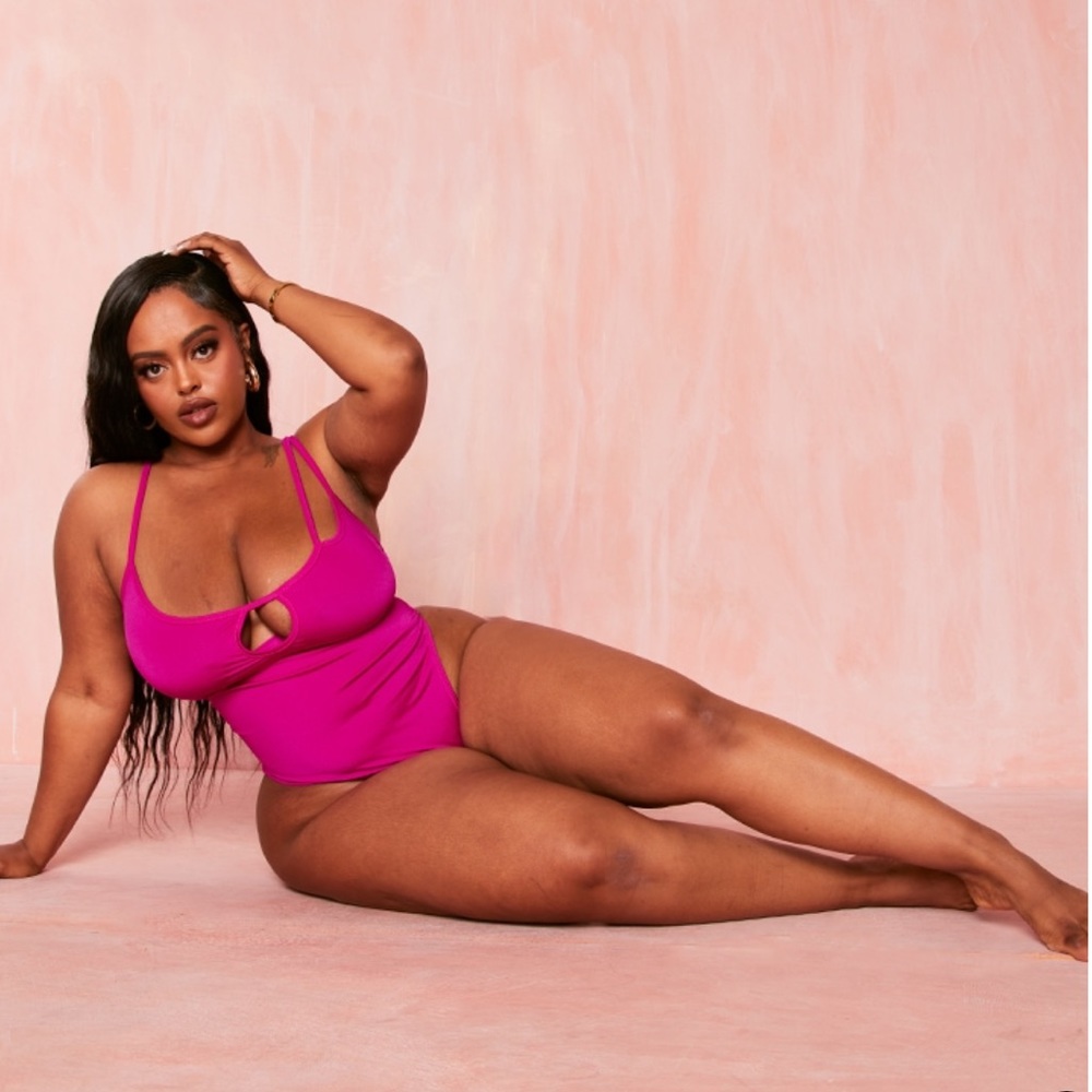 PLT Plus Fuschia Strappy Cut Out Bodysuit